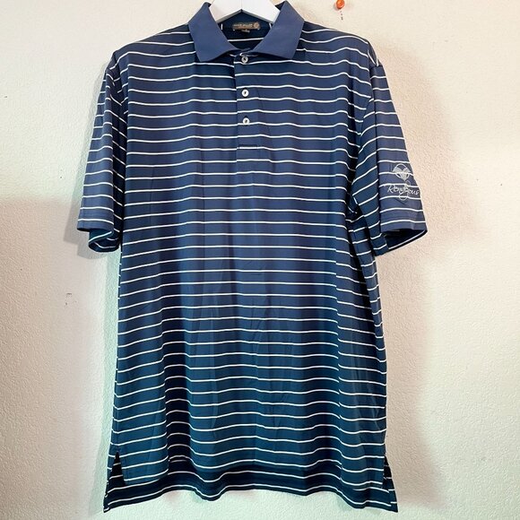 Peter Millar Summer Comfort Mens XL  Short Sleeve Golf Polo Shirt Navy Striped - Picture 1 of 10